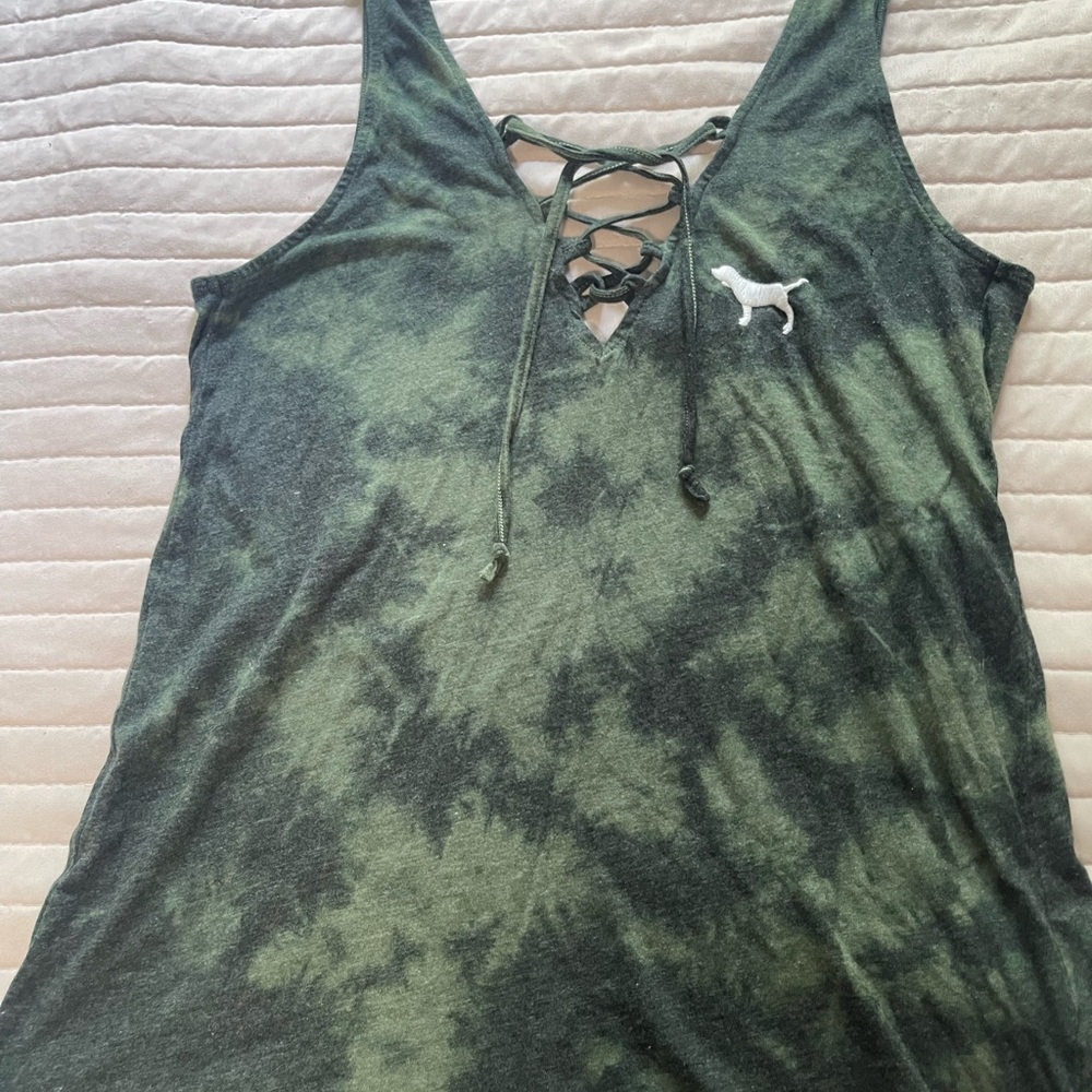 PINK Victoria's Secret Green Tie-Dye Tank Top